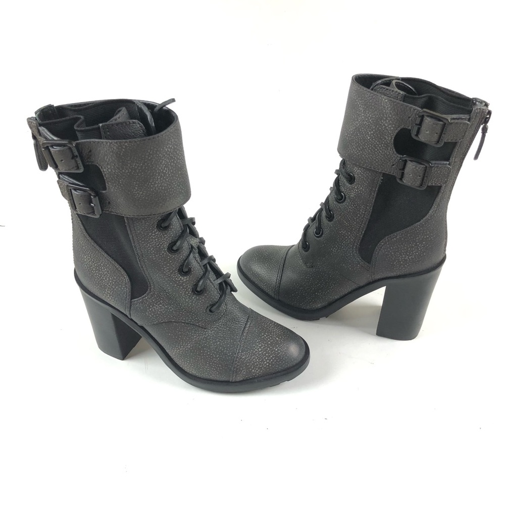 TORY BURCH Lace Up Combat Boots Gray Leather Sz 7